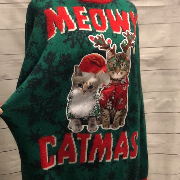 Meowy Catmas Ugly Christmas Sweater Size Medium - Picture 6 of 7